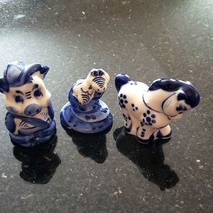 Gzhel Russian 🇷🇺  porcelain art pig, two snakes and horse trio